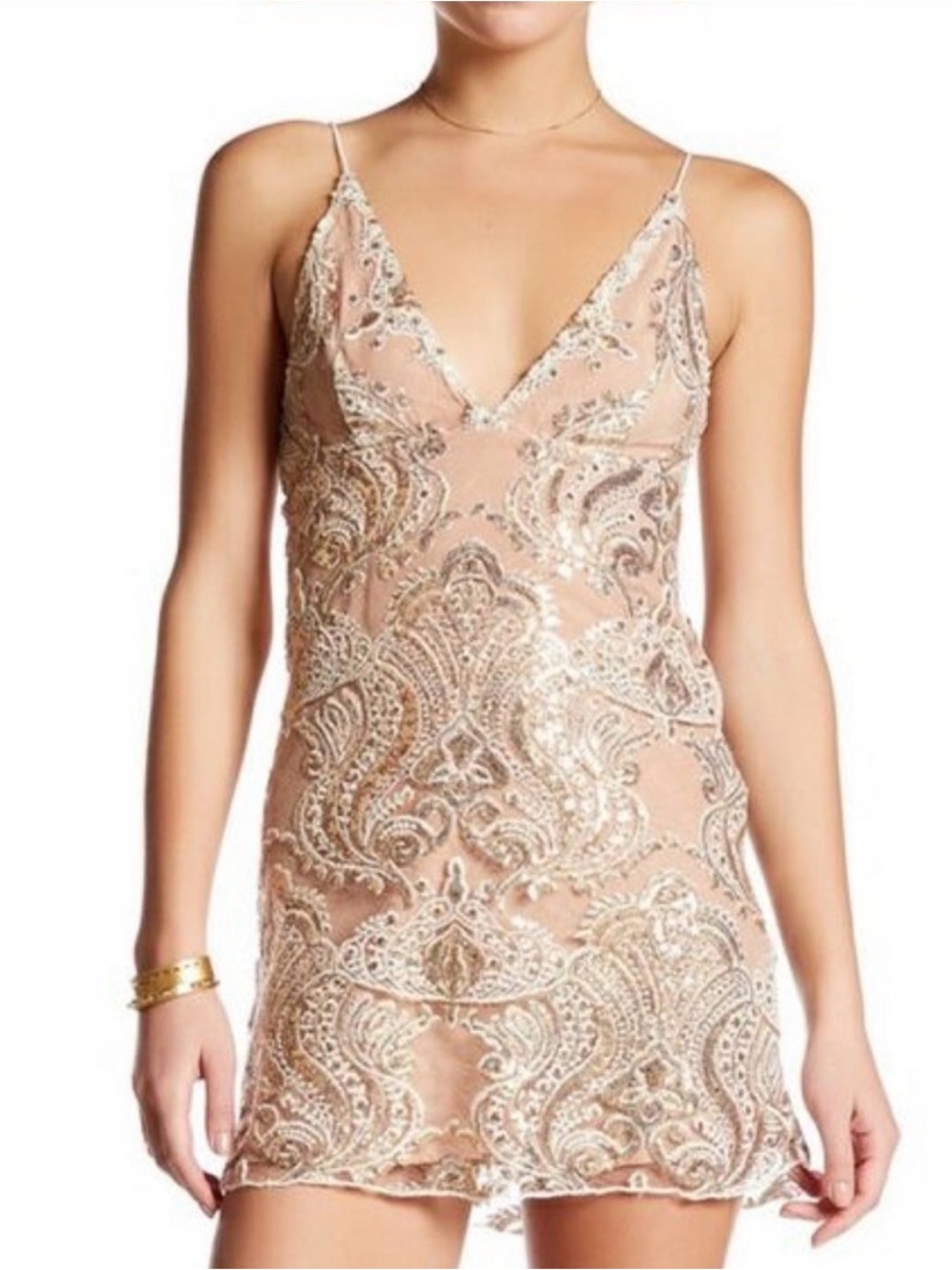 Free People Nude Pink Sequin Slip Mini Dress